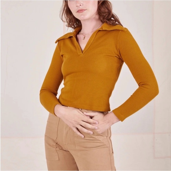 BIG BUD PRESS 70s Mustard Long Sleeve Cotton Collared Thermal Fisherman Polo XXS - Picture 9 of 13